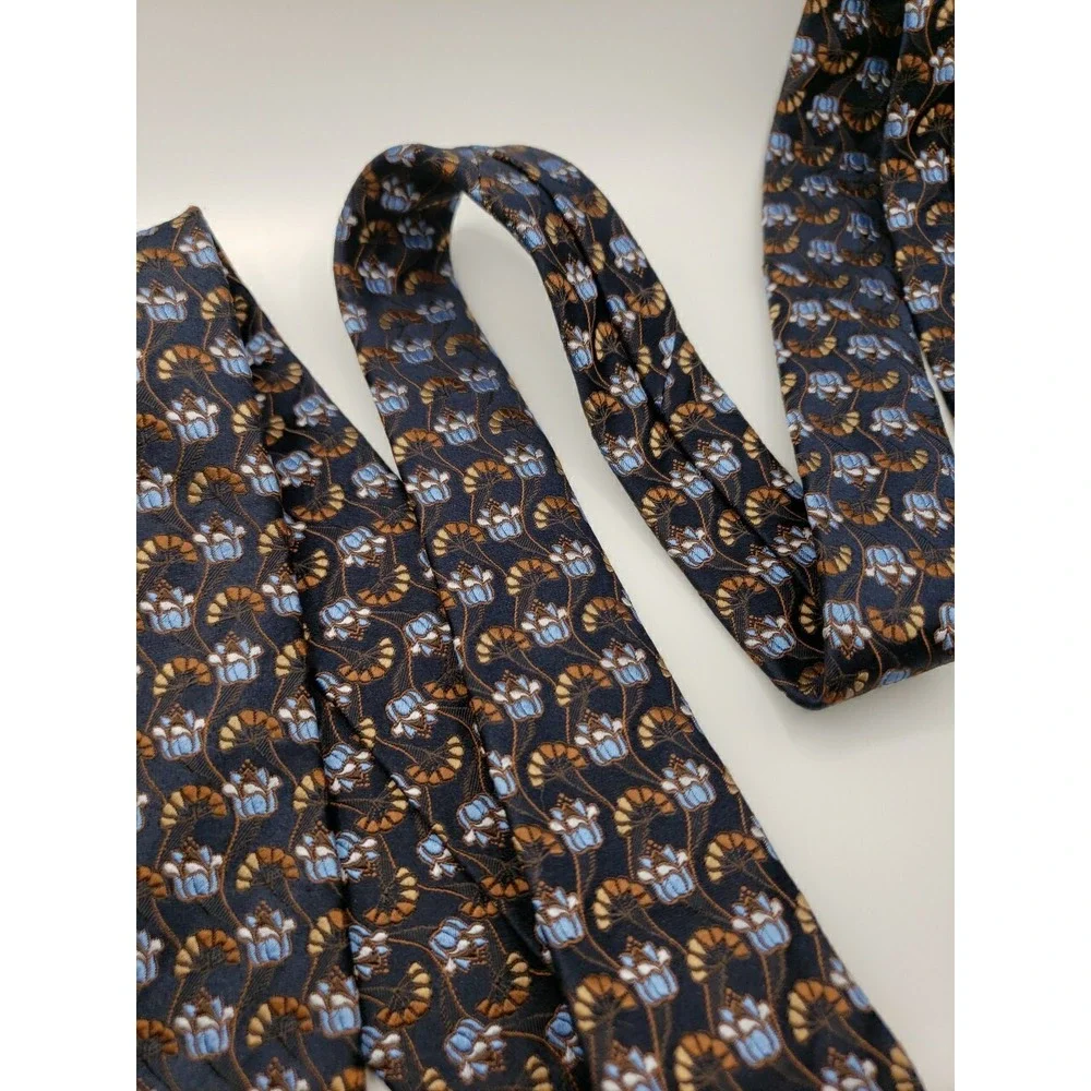 Ermenegildo Zegna Mens Silk Tie Navy Blue Floral Pattern 204ZKU06-1US-G